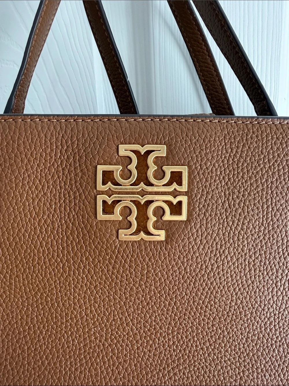 Tory Burch Brown Pebbled Leather Satchel with Top Handle & Adjustable Strap